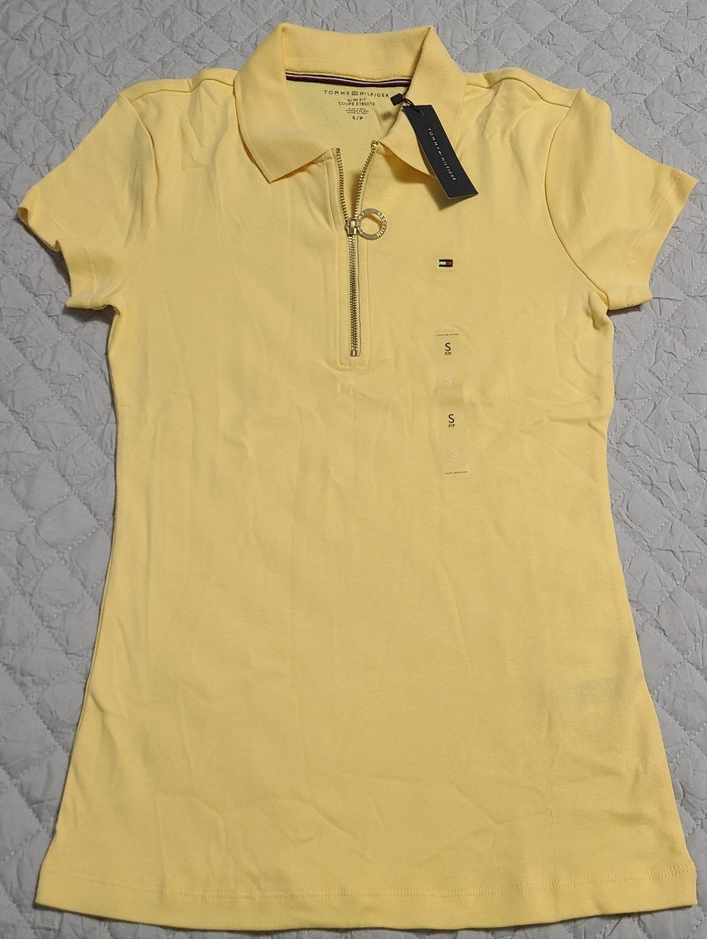 NWT Tommy Hilfiger Women Comfy Casual Weekends Yellow Solid Zip Polo Shirt Sz S